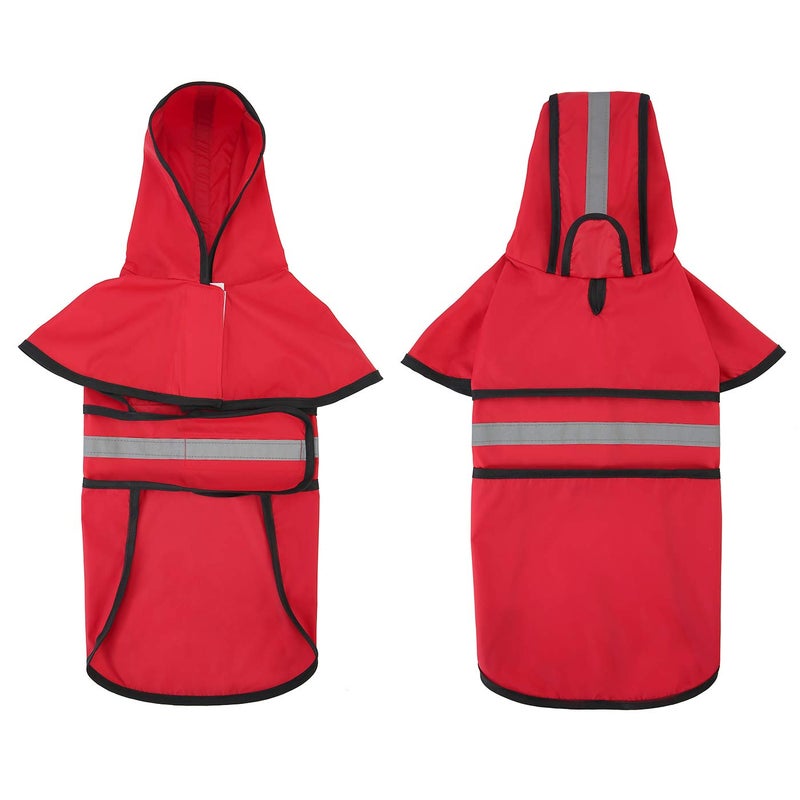 HDE Dog Raincoat Jacket Reflective Adjustable Hooded Pet Poncho Rain Coat with Leash Hole for Small to X-Large Dogs Red - M - Image 3